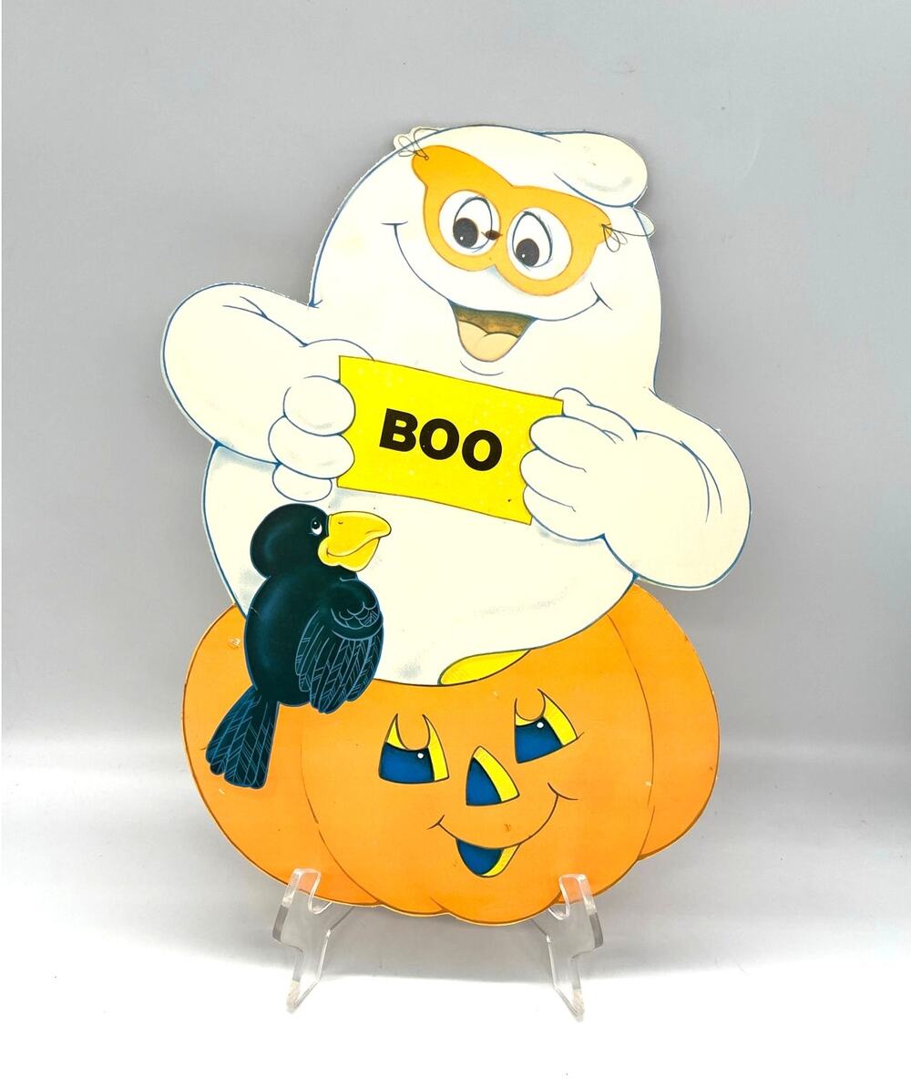 Vintage Peck USA Halloween Die Cut Ghost Pumpkin Decoration Dbl Sided 13"x10"